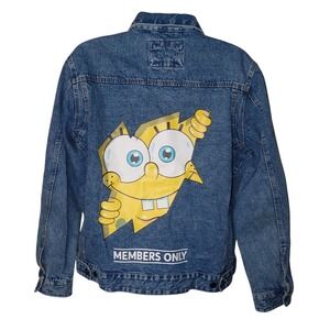Members Only X Nickelodeon Denim Jean Jacket Spongebob Mens XL Vintage NEW Y2K